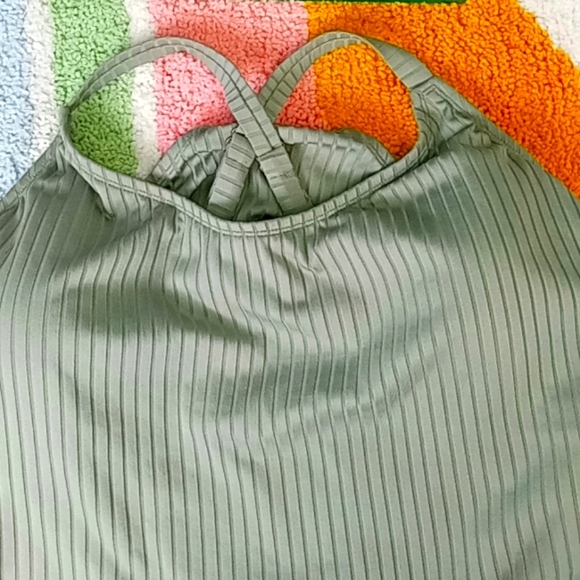 Aqua Couture Women's Size 1X Olive Green Ribbed One Piece Swim Suit Beachy - Picture 4 of 9